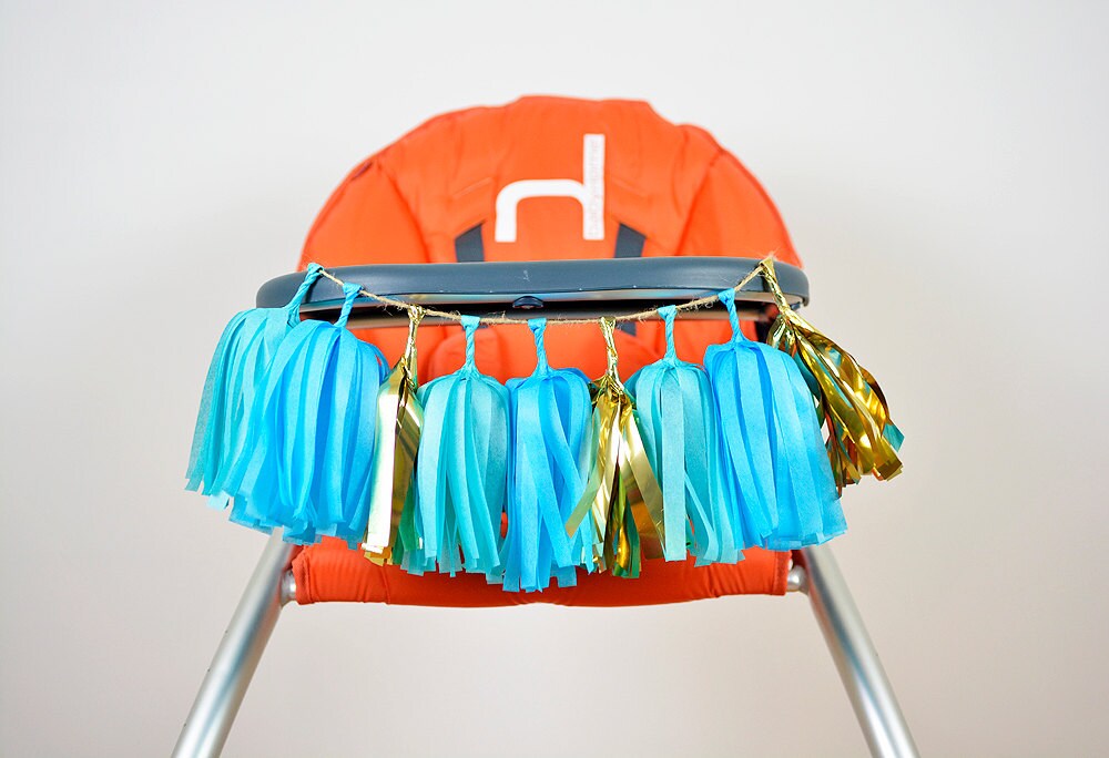 Blue Gold High Chair Tassel Garland Turquoise Garland Blue Etsy