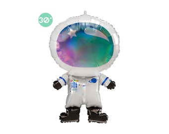 Iridescent Astronaut Foil Balloon 30-inch, Space Party Balloon, Astronaut Birthday, Outer Space Party Decor, Sci-fiction Party Decor