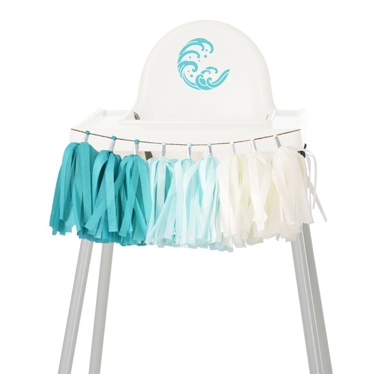 Blue Ombre High Chair Garland Ocean Theme First Birthday Aqua Blue Boy Birthday High Chair Banner Boho Beach Baby Party 1st