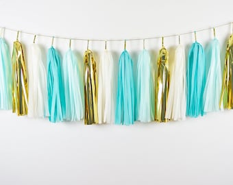 ASSEMBLED Blue Gold Tassel Garland, Boy Baby Shower, Boy Nursery Decor, It's a Boy, Boy Birthday, 1st Birthday Cake Smash, Photo Backdrop