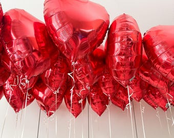 Romantic Red Heart Balloon Bouquet - Valentine's Day Gift - Party Decoration - Galentine's Day Balloon Bundle - Engagement Balloons Set