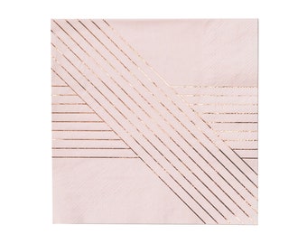 Pale Pink Striped Paper Napkins Large, Blush Pink Rose Gold Napkins, Boho Bridal Shower Tableware, Baby Girl Shower Napkins, Princess Party