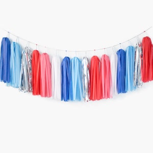 4th Of July Tassel Garland ASSEMBLED, Independence Day Party, USA Red and Blue Color Party Decoration, American Patriot Birthday Party