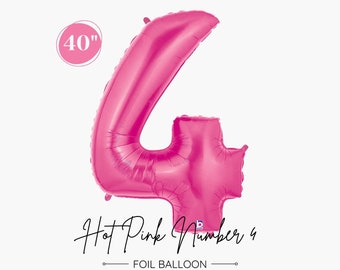 Jumbo Hot Pink Number 4 Balloon, Girl 4th Birthday, Pink Birthday Number Balloon, Happy Forth Birthday, Flamingo Birthday, Princess Birthday