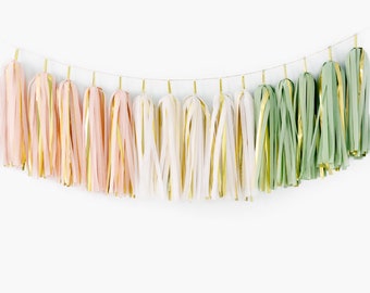 Blush Cedar Holiday Tassel Garland ASSEMBLED, Boho Christmas Party Decoration, Fireplace Mantel Banner, Pink Holiday Party Decoration