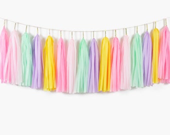 Guirnalda de borlas de princesa pastel: decoración para fiesta de cumpleaños de niña, fiesta de té, bailarina, temática de flores de jardín, fiesta de cuento de hadas
