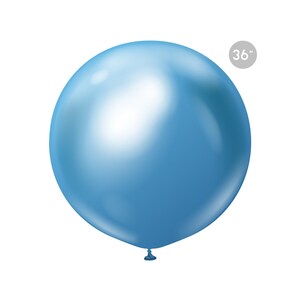 Jumbo Chrome Blue Latex Balloon 36&quot;, Giant Winter Wonderland Birthday Balloon, Christmas Blue Balloon, Metallic Frozen Party Balloon