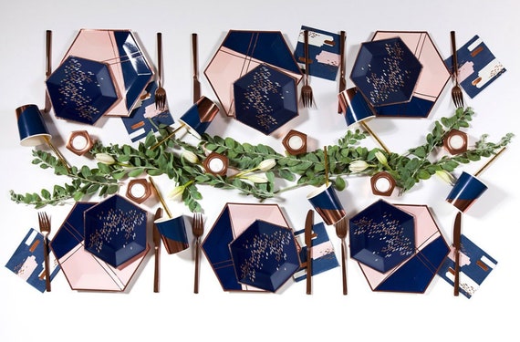 Navy and shop gold paper plates
