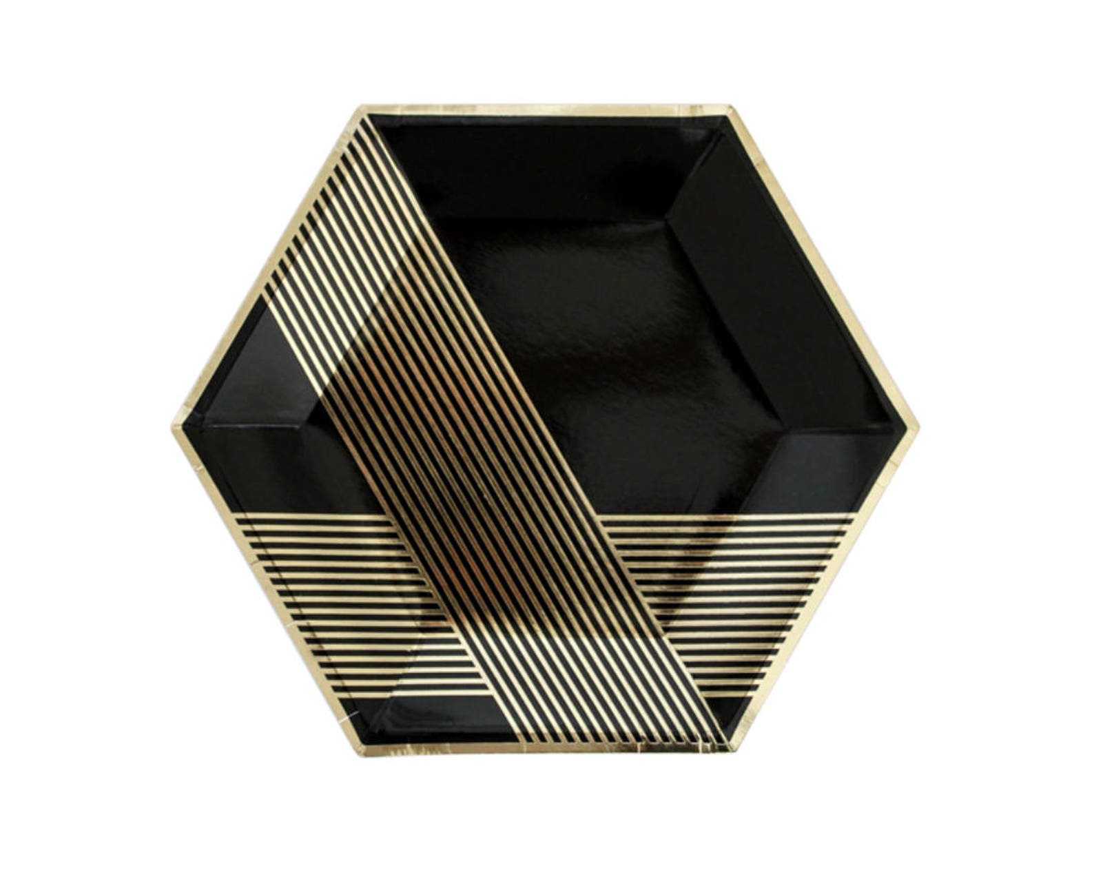 Black and Gold Striped Party Plates Large New Year Eve Party Etsy