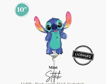Licensed Mini Stitch Foil Balloon 10” | Air-Fill Heat-Seal Balloon | Lilo and Stitch Birthday Party Decor | Party Favor Loot Bag Filler