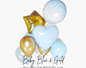 Luxury Baby Blue and Gold Balloon Bouquet, Baby Boy Shower Balloon Bundle, It's a Boy, Baby Boy 1st Birthday Decorations, Baptism Party