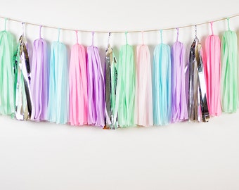 Pastel Carnival Tassel Garland, Unicorn Party, Bohemian Wedding Backdrop, Boho Mermaid Party, Pastel Groovy Party Garland