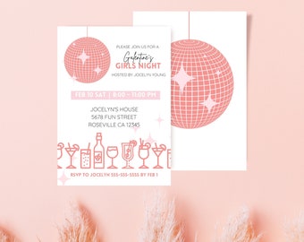 Editable Galentine's Day Girls Night Party Digital Invitation Template, Valentine's Disco Cocktail Girl Night Out Printable INSTANT DOWNLOAD