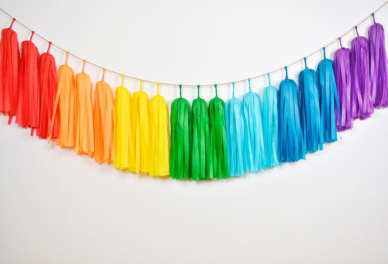 ASSEMBLED Rainbow Tassel Garland, Rainbow Birthday Party, Rainbow Nursery, Gay Wedding, Rainbow Baby Shower, Rainbow Cake Smash, Pride Party image 4