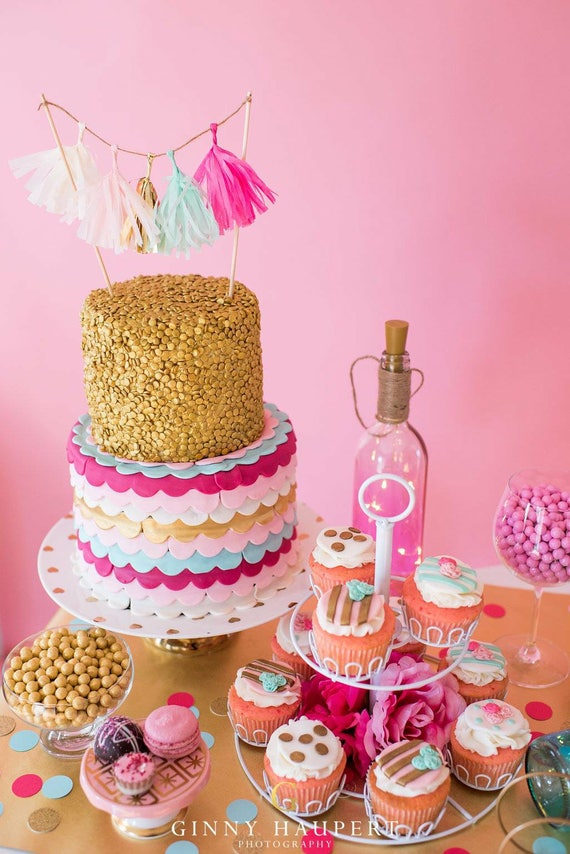 Rose Menthe Gland Dor De Gateau Boho Danniversaire Gateau Etsy