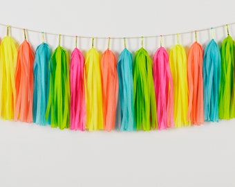 ASSEMBLED Aloha Fruit Tassel Garland, Neon Party Decor, Glow Party, Birthday Party, Baby Shower, Bridal Shower, Hawaii Party Decorations