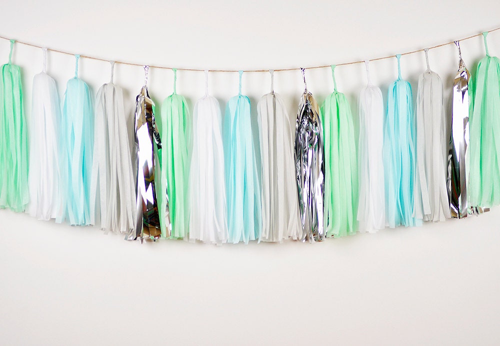 Baby Aqua Mint Tassel Garland Summer Baby Boy Shower Baby Boy 1st Birthday Cake Smash Ocean Animal Shark Party Backdrop Beach