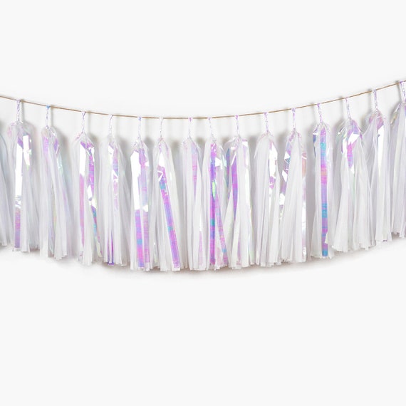 Iridescent Pastel Rainbow Tassel Garland - Rainbow Birthday Party  Decorations - GenWooShop