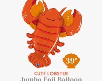 Jumbo Cute Lobster Foil Balloon 39", Nautical Ocean Animal Party Supplies, Coaster Beach Birthday Celebration Decoration, Maritime Seaside