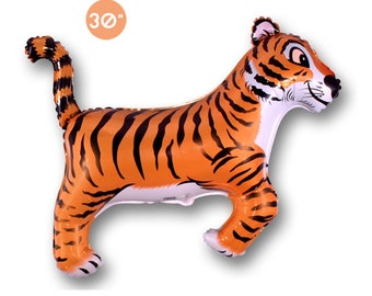 Jumbo Tiger Foil Balloon 30", Animal Party Decoration, Safari Party, Kids Birthday Party Balloon Bouquet, Wild One First Birthday