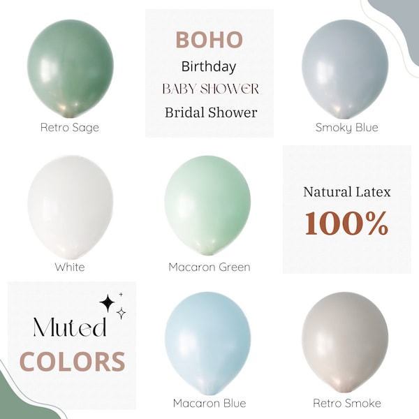 Boho Pale Green Blue Balloons - Balloon Bouquet Balloon Garland Kit - Baby Boy Shower Muted Blue Green Balloon Decorations - Bridal Shower