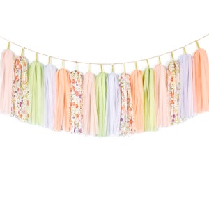 Floral Pastels Tassel Garland, Easter Spring Garden Flowers Princess Party Decoration Baby Girl Nursery Wall Hanging Decor Vintage Tea Party