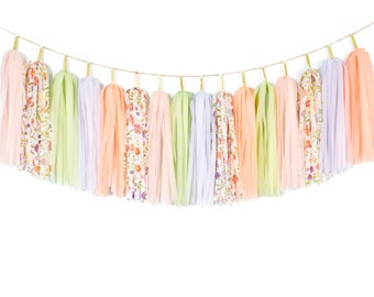 Floral Pastels Tassel Garland | Vintage Garden Party Decoration | Grandma Core Aesthetic Baby Girl Nursery | Wall Hanging Decor