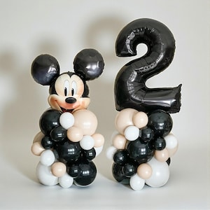 Black Beige Cartoon Balloon Tower Kit with Licensed Mickey Balloon - Boy Second Birthday Party Decoration Balloon Column Balloon Stack