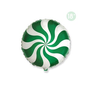 Green Peppermint Swirl Foil Balloon 18&quot;, Traditional Christmas Party Decoration, Xmas Candy Peppermint Balloon Decor, Holiday Birthday Party