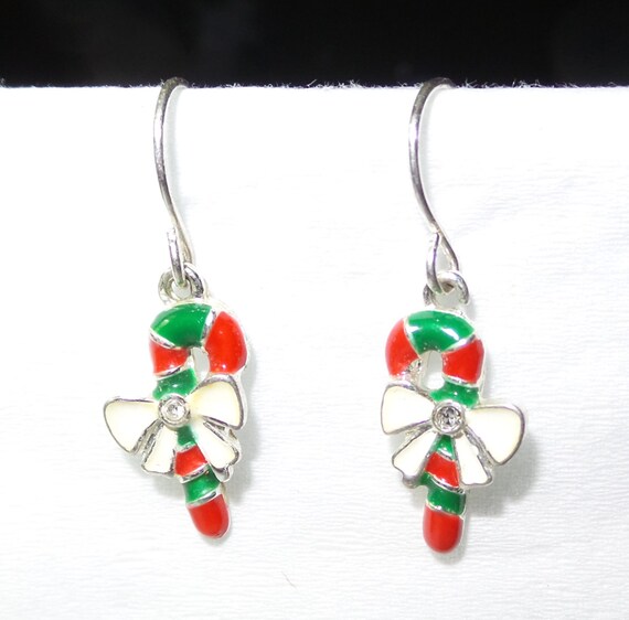 Items similar to Vintage Small “Candy Cane Dangling Pierced Earrings