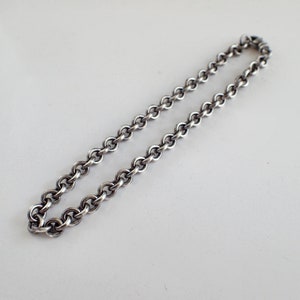 Cable Chain Sterling Silver Bracelet, Oxidized, Unisex, Medium Heavy, Biker, Masculine