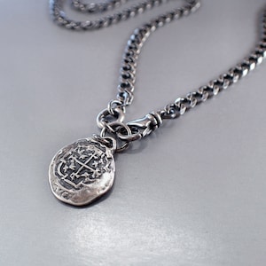 Men’s Coin Sterling Silver Necklace, Ancient Medallion, Mens, Unisex, Cross