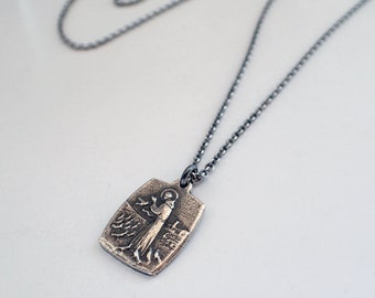 Saint Francis Medal Necklace, Sterling Silver, White Bronze, Mixed Metal, Small, Religious, Catholic