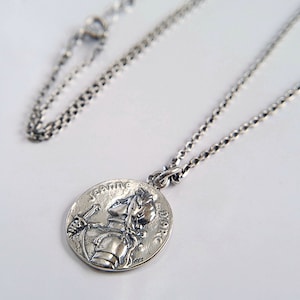 Joan of Arc Medal Sterling Silver Necklace, Round Medallion, Religious, Catholic Saint, French