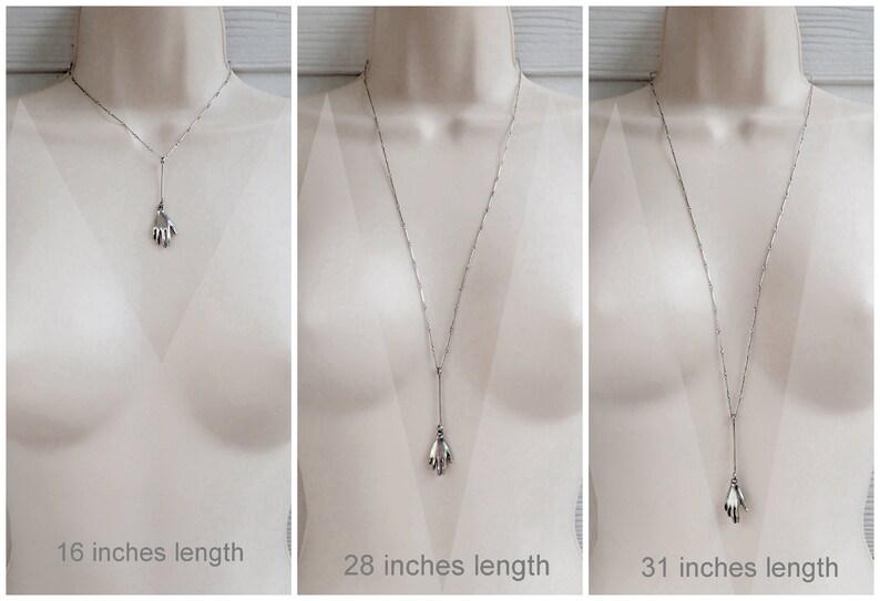 Goth Bar Chain Hand 3D Lariat Sterling Silver Necklace Milagro
