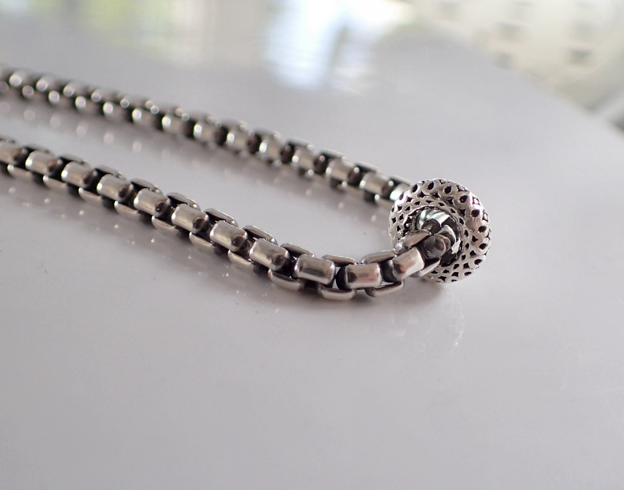 Rounded Box Sterling Silver Chain, Loop, Unisex, Oxidized, Masculine - Etsy