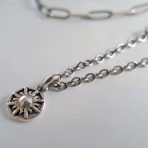Tiny Sun Multiple Chain Sterling Silver Necklace, Unique, Oxidized, Adjustable