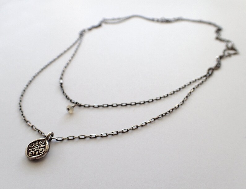 Long Sterling Silver Medallion Necklace Tiny Stamped Coin Etsy