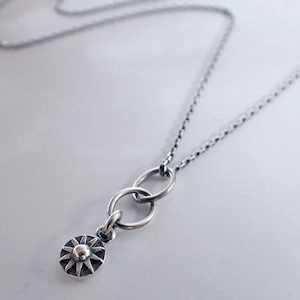 Sun Tiny Sterling Silver Necklace, Delicate, Oxidized