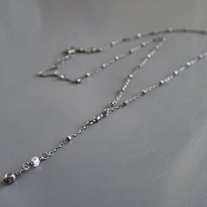 Delicate Y Lariat Drop Necklace, Sterling Silver Chain Choker, Minimalist