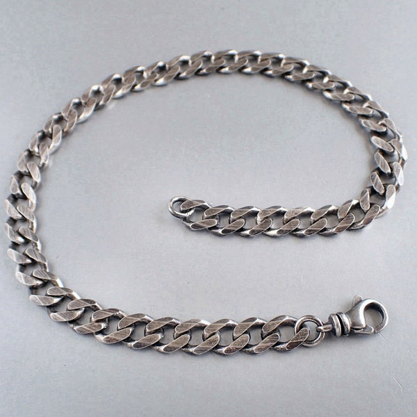 Men’s Curb Sterling Silver Bracelet, Brushed Metal, Oxidized, Unisex, Masculine