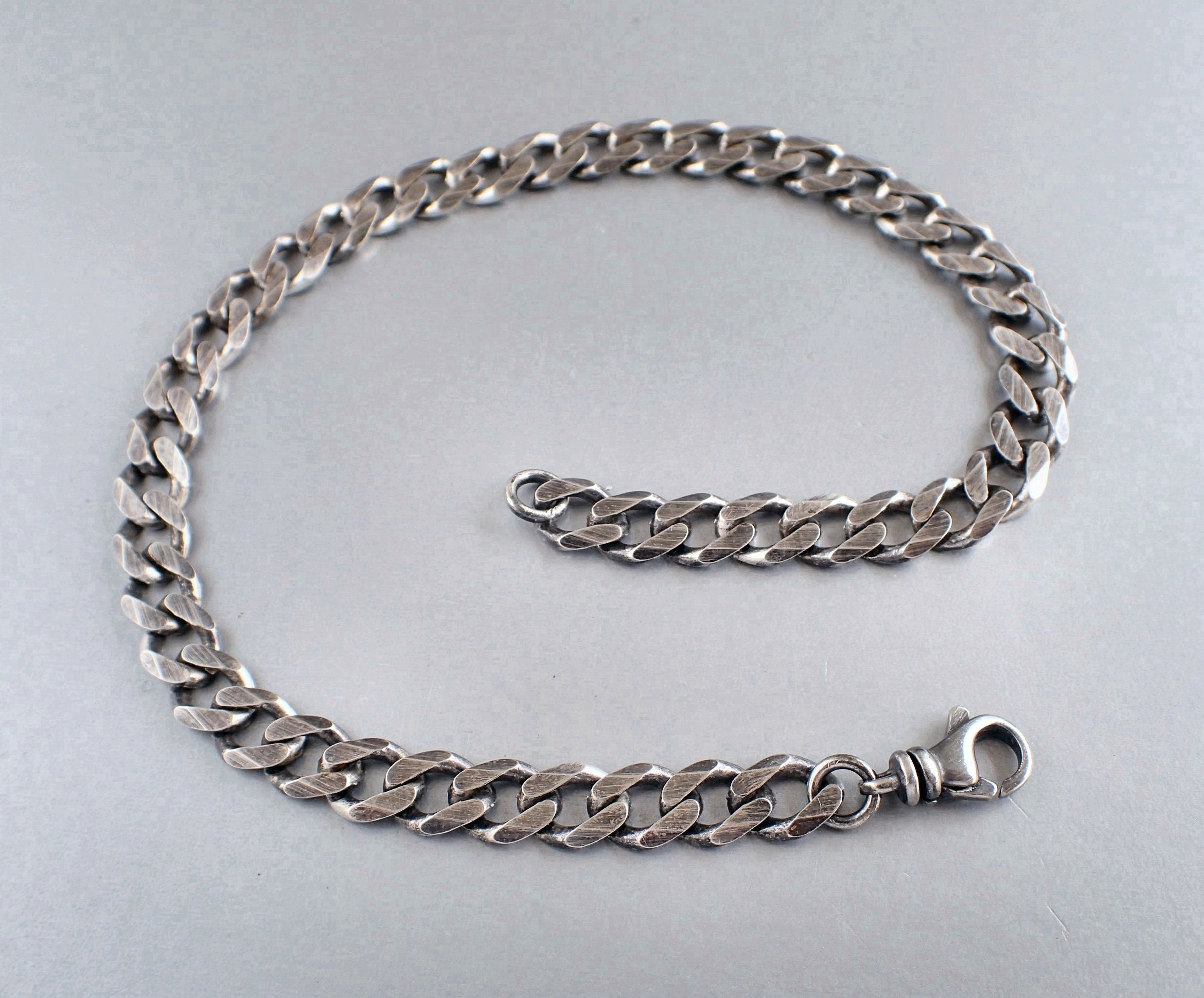 Men's Curb Sterling Silver Bracelet, Brushed Metal, Oxidized, Unisex, Masculine Men's Curb Sterling Silver Bracelet, Brushed Metal, Oxidized, Unisex, Masculine