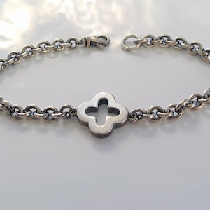 Clover Medium Weight Sterling Silver Bracelet, Men, Unisex, Oxidized