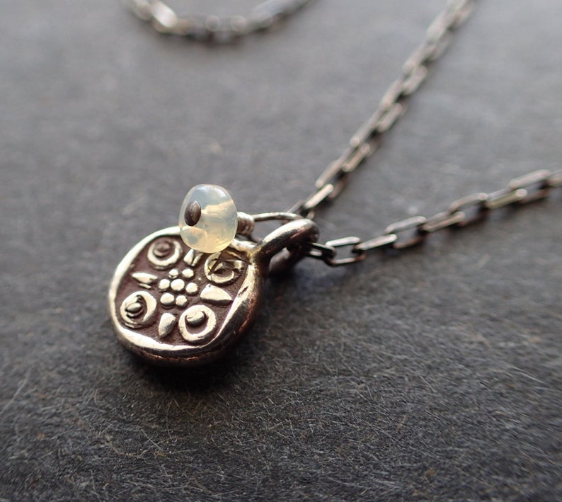 Long Sterling Silver Medallion Necklace Tiny Stamped Coin Etsy