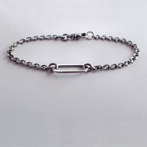 Chain Sterling Silver Bracelet, Unisex, Oxidized, Center Link