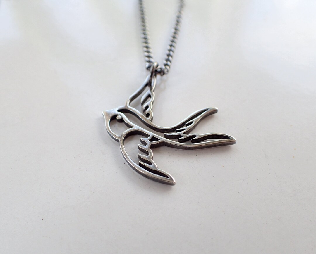 Bird Sterling Silver Necklace Open-work Cut-out Delicate - Etsy