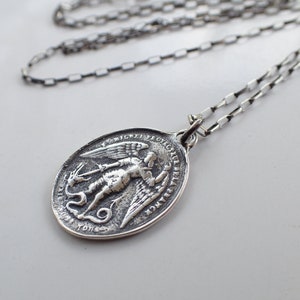 Saint Michael Medal Sterling Silver Necklace, Religious Archangel, Catholic, Medallion