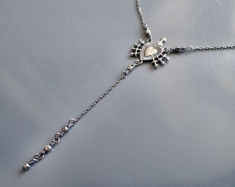 Collier coeur épée médaille Lariat, argent sterling oxydé, chapelet religieux catholique, délicat