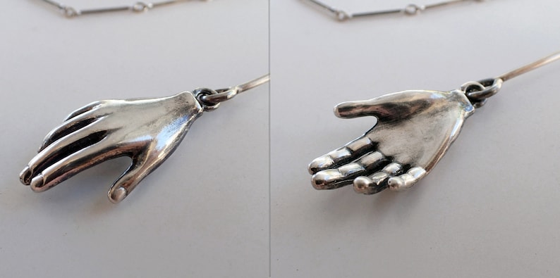 Goth Bar Chain Hand 3D Lariat Sterling Silver Necklace Milagro
