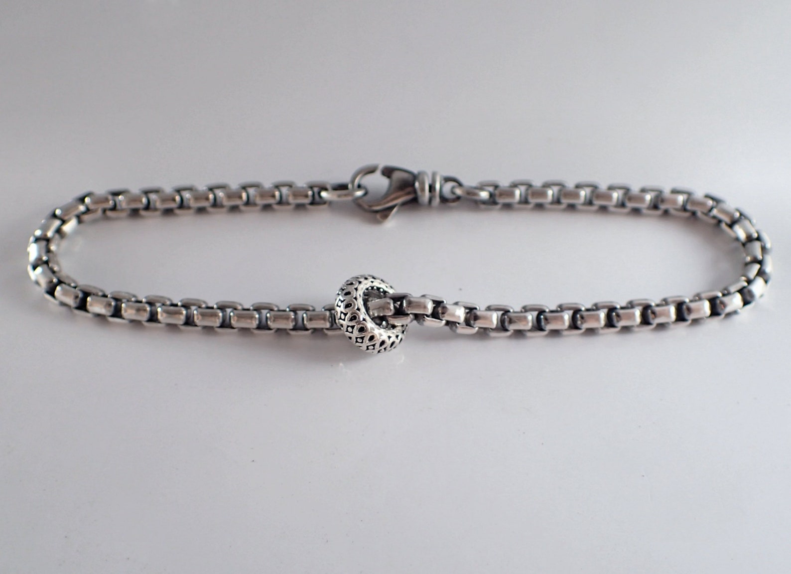 Rounded Box Sterling Silver Chain, Loop, Unisex, Oxidized, Masculine - Etsy